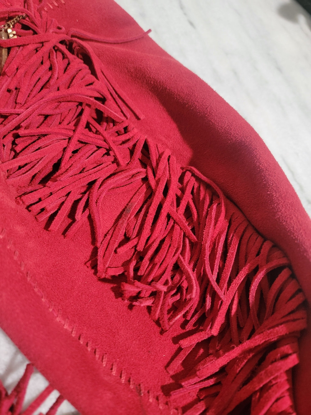 MINNETONKA Red Suede Leather Fringe Knee-High Boots - Picture 6 of 9